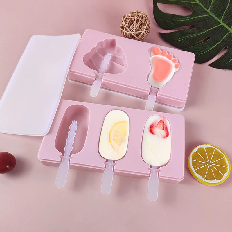 4 Cavities Silicone Freezer Ice Cream Mold Candy Bar Making Tool Juice Popsicle Molds Children Pop Lolly Tray Ice Cube Maker/