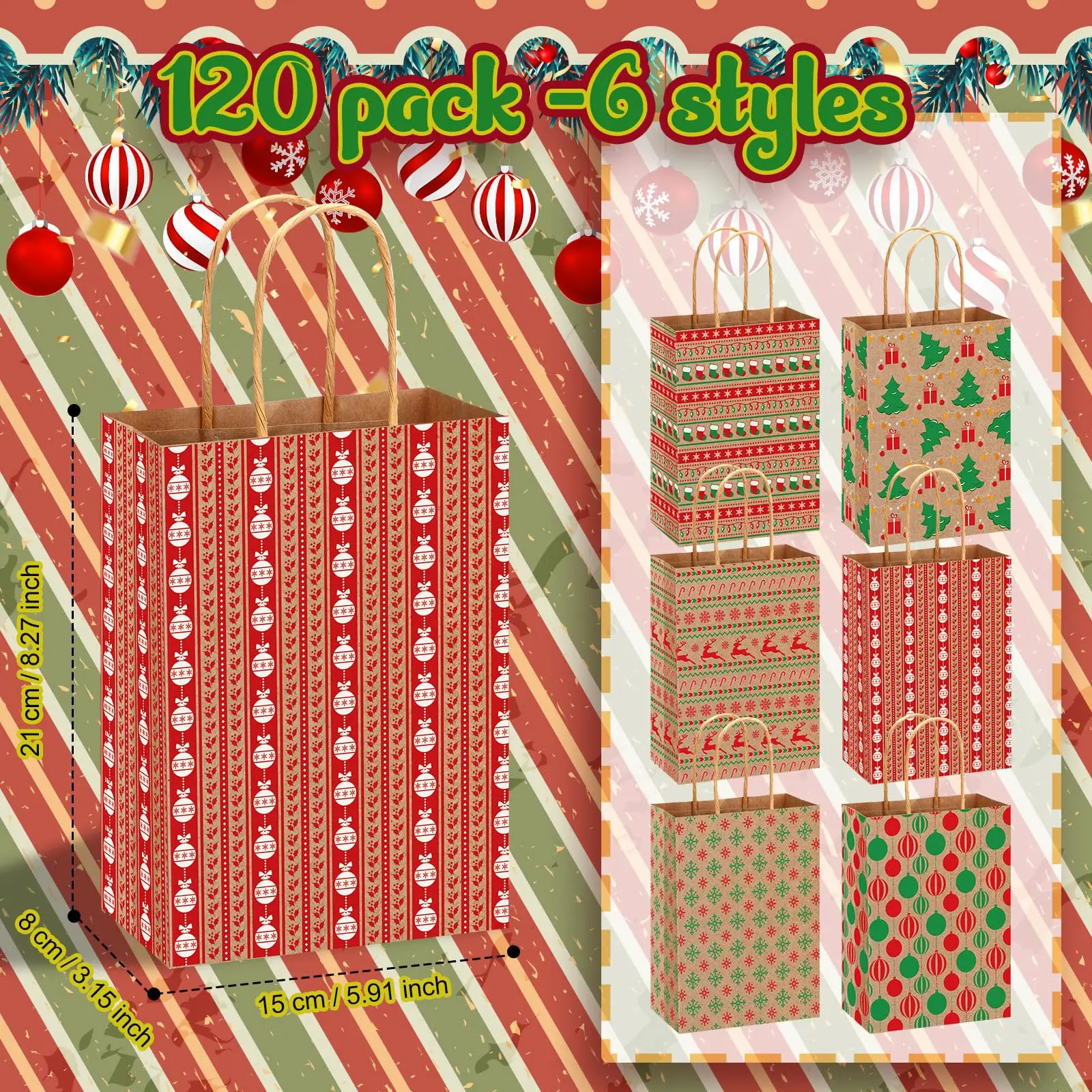 Wholesale cheap gift bags with handles loose and reusable Christmas paper bags and kraft paper bags