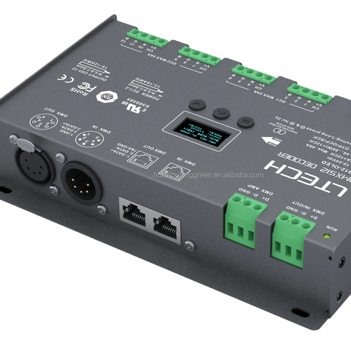 Ltech 12CH*4a CV DMX Decoder LT-912-OLED with OLED Display l decoder DIM/CT/RGB App Remote Control for stage lighting