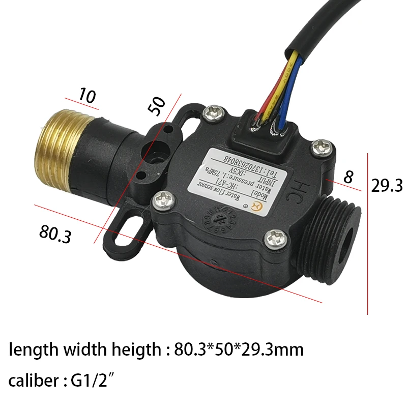 Hall Effect Flow Meter G1/2 Sensor Water Flow Magnetic Temperature Flow Sensor