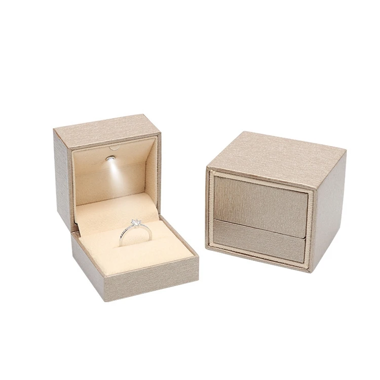Luxury OEM Store Jewelry Ring Gift Box Packaging Small Custom LOGO Light LED Slide Jewelry Boxes
