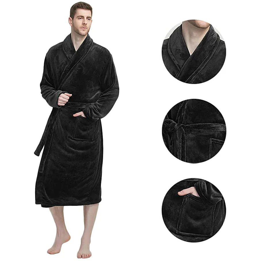 Wholesale Winer Ready to Ship Ankle Length Shawl Collar Couple Pajamas Lady Sleepwear Thick Warm Flannel Fleece Bathrobe