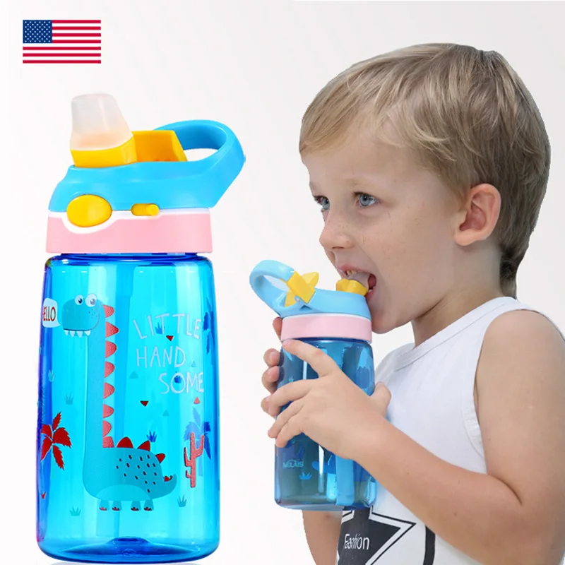 Лидер продаж на Amazon, Заводская распродажа, различные детские пластиковые бутылки для воды из тритана 350 мл с соломинкой и портативным кольцом