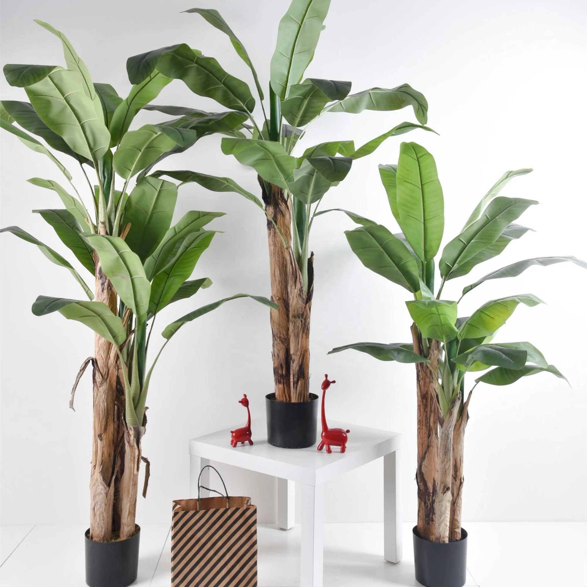 Оптовая продажа искусственные зеленые листья куст пучок растений комнатный декоративный горшок банановое дерево поставщики