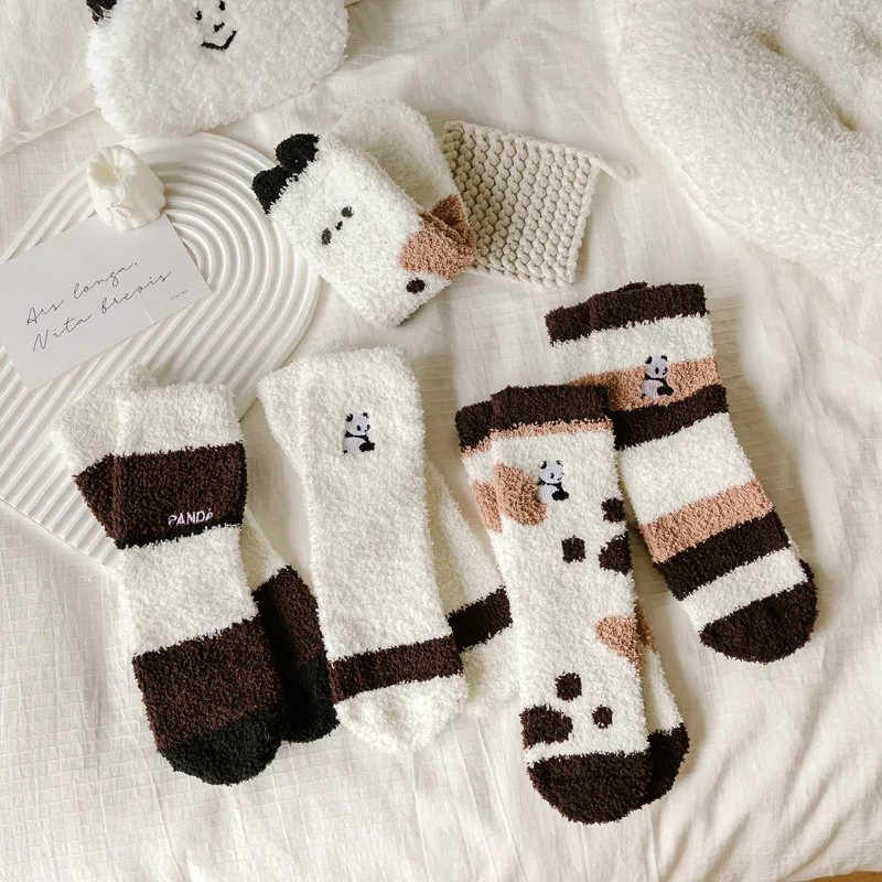 Custom Logo Fashion Winter Mink Velvet Furry Pile Socks White Plush Thickened Warm Sleeping Floor Casual Coral Fleece