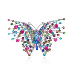 French retro color crystal brooch ladies sweater brooch alloy butterfly wings zircon brooch jewelry