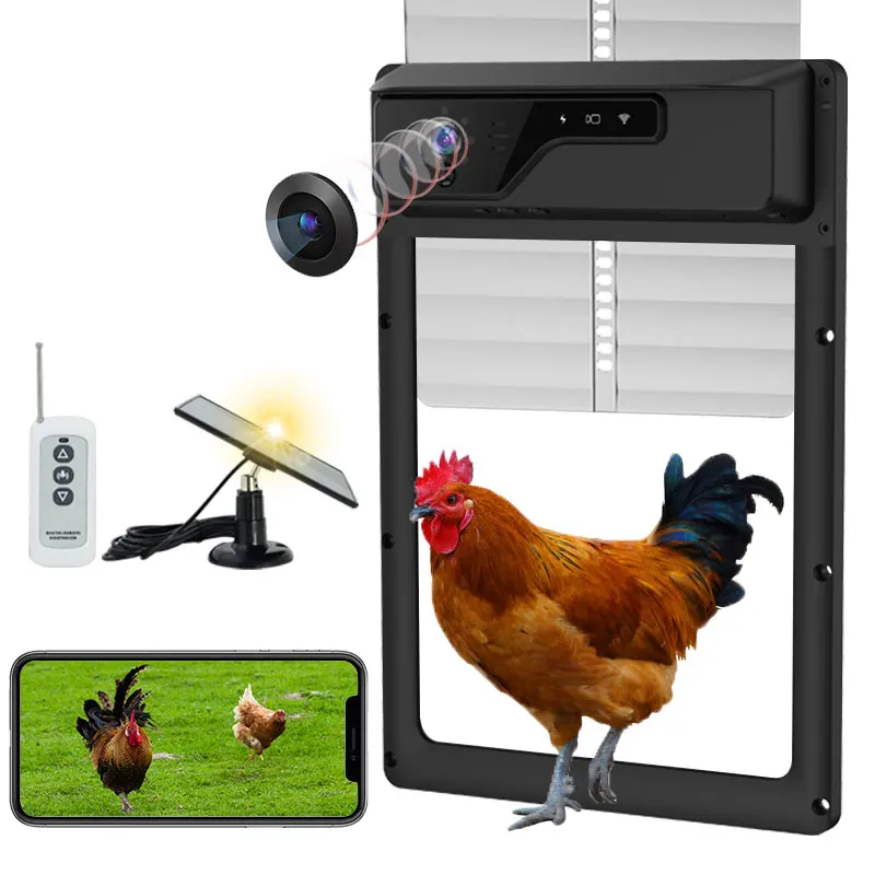 IP65 Waterproof Solar Energy Timer Farms App Control Retail Industries New Automatic Chicken Coop Door with Camera