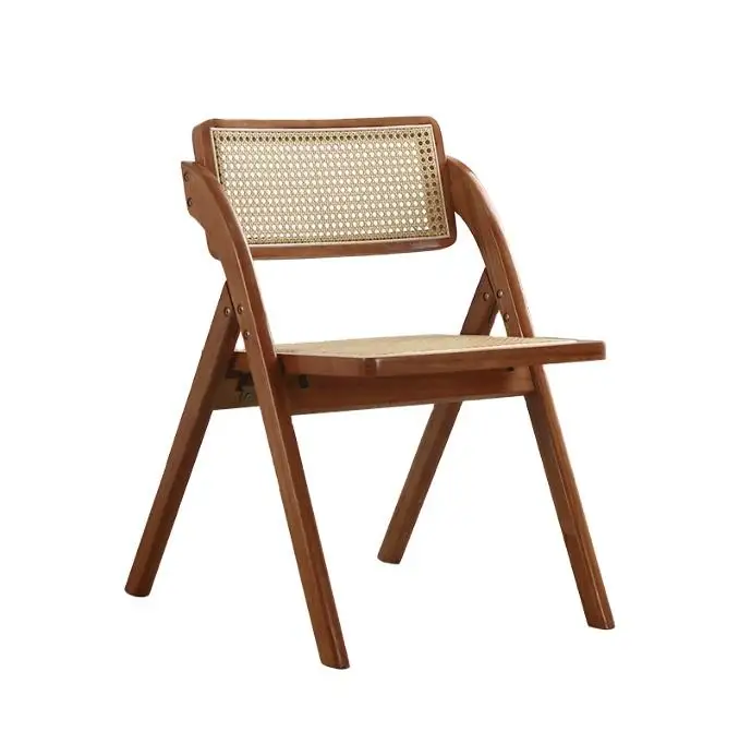 Nordic Modern Design Style Folding Home Furniture Restaurant  Solid Wood Folding Rattan Dinning Chair