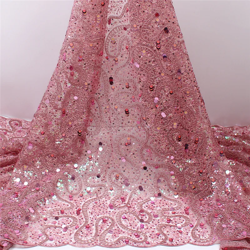Wholesales Custpm Polyester  Evening Wedding Dress Fabric Bead Sequins Party Lace Fabrics