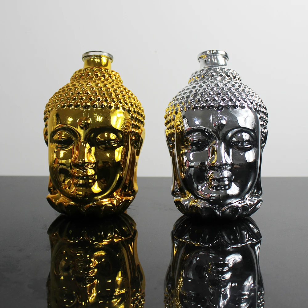 Electroplated Buddha Head vodka whisky rum gin bottles