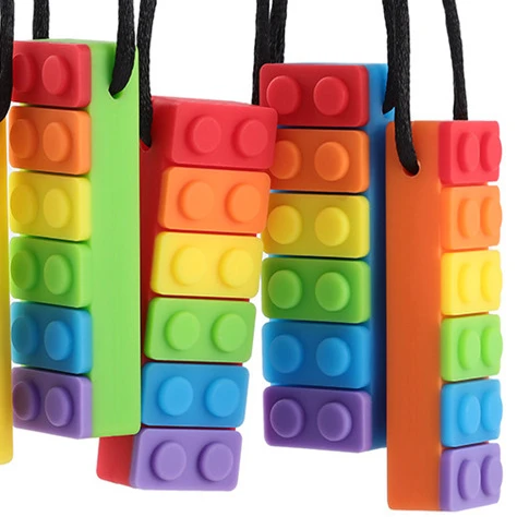 
wholesale silicone autism building block teether Sensory autism chew toys autism chew necklace 