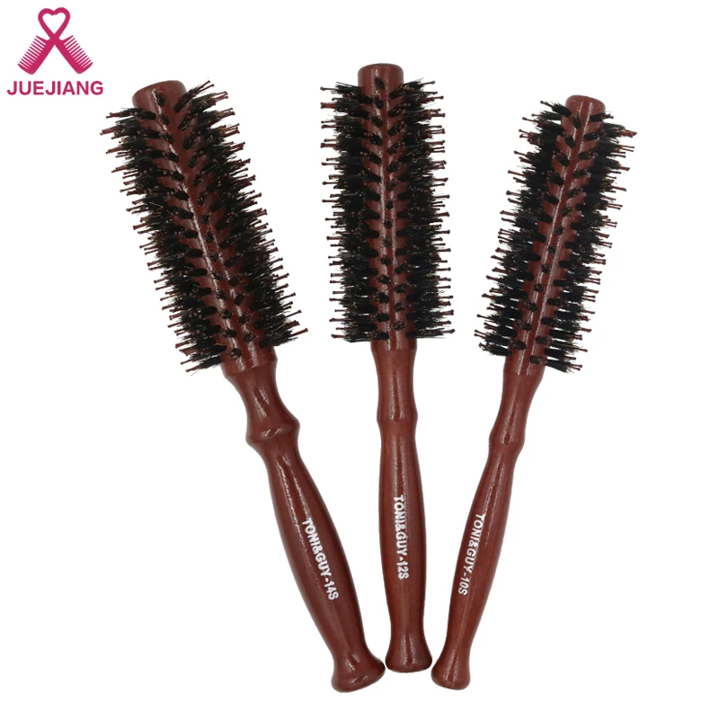 Hair Roller Brush Professional Barber Hairdressing Styling Tools For Curly Hair Wooden Handle Boar Bristles Round Hairbrush
