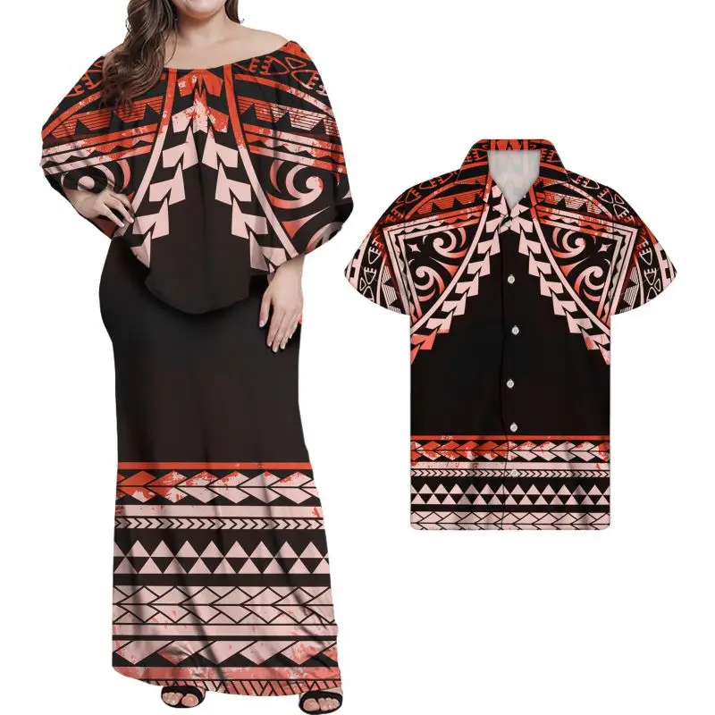Полинезийский Племенной Стиль самоанский дизайн ночное платье для пары без бретелек юбка с коротким рукавом мужская рубашка большого размера оптовая продажа
