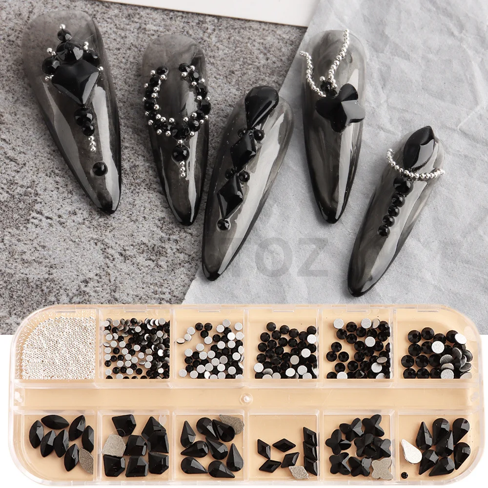 China Supplies Flatback Glass Stone Crystal AB Nail Charms  Steel Ball Jewelry Multi Shape Beads Gems Rhinestone For Nail Salon