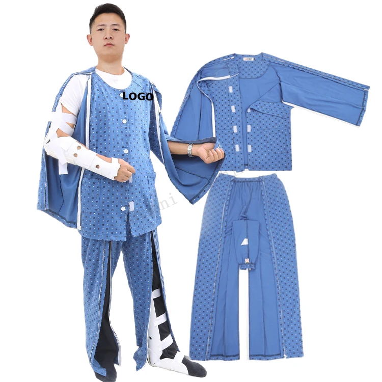 Hospital Scrubs Easy Wear Off Nursing Clothing Elderly Bedridden Patients Comfortable Pajamas Arm Leg Fracture Postoperative