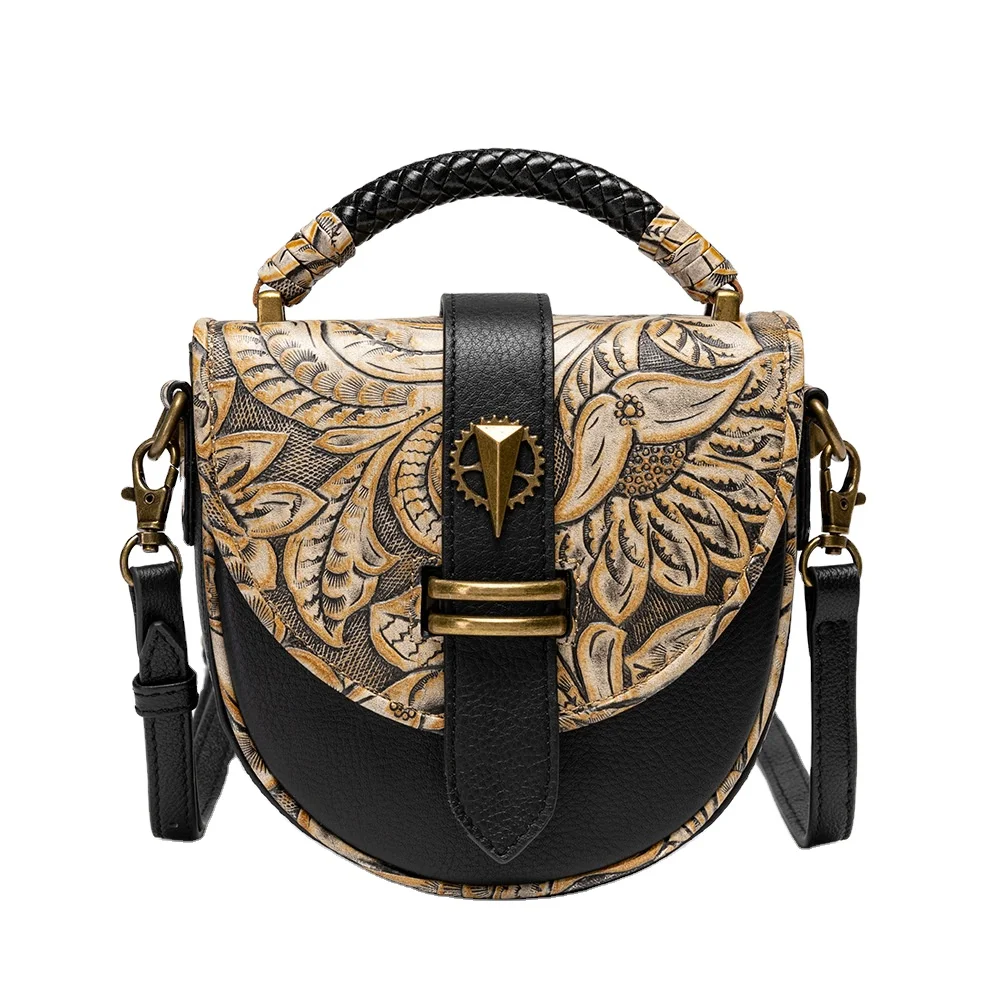 European vintage style embossed handbags selling women rivets mobile phone small square bag cowhide one-shoulder messenger bag