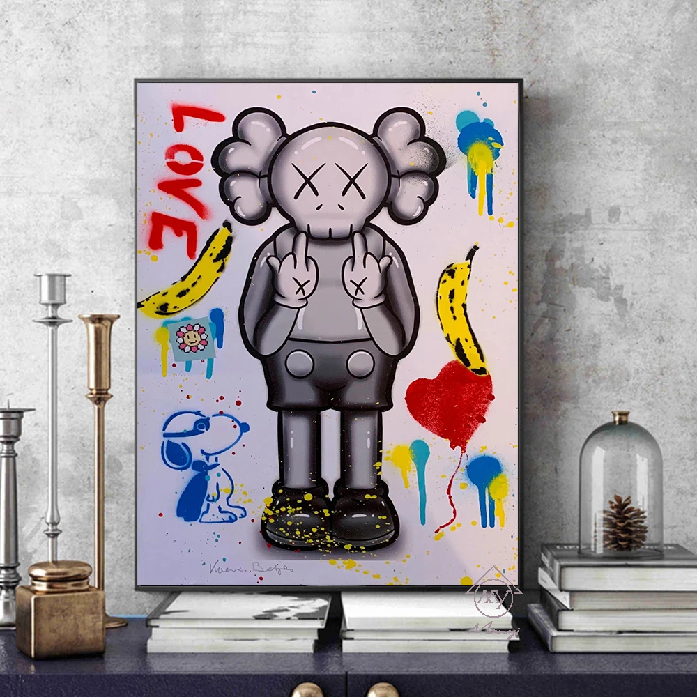 Graffiti Bear Abd Cartoon Dog Posters and Wall Art Pictures Print on Canvas for Home Bedroom Room Decor As Gift for Kids