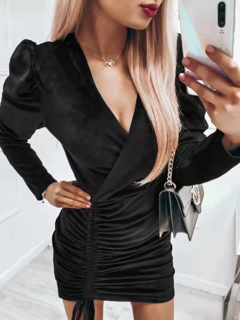 Stylish Sexy Classy Dress New Arrival Turkey Dresses  Velvet Fabric Long Sleeve Elegant Casual Dresses Ladies