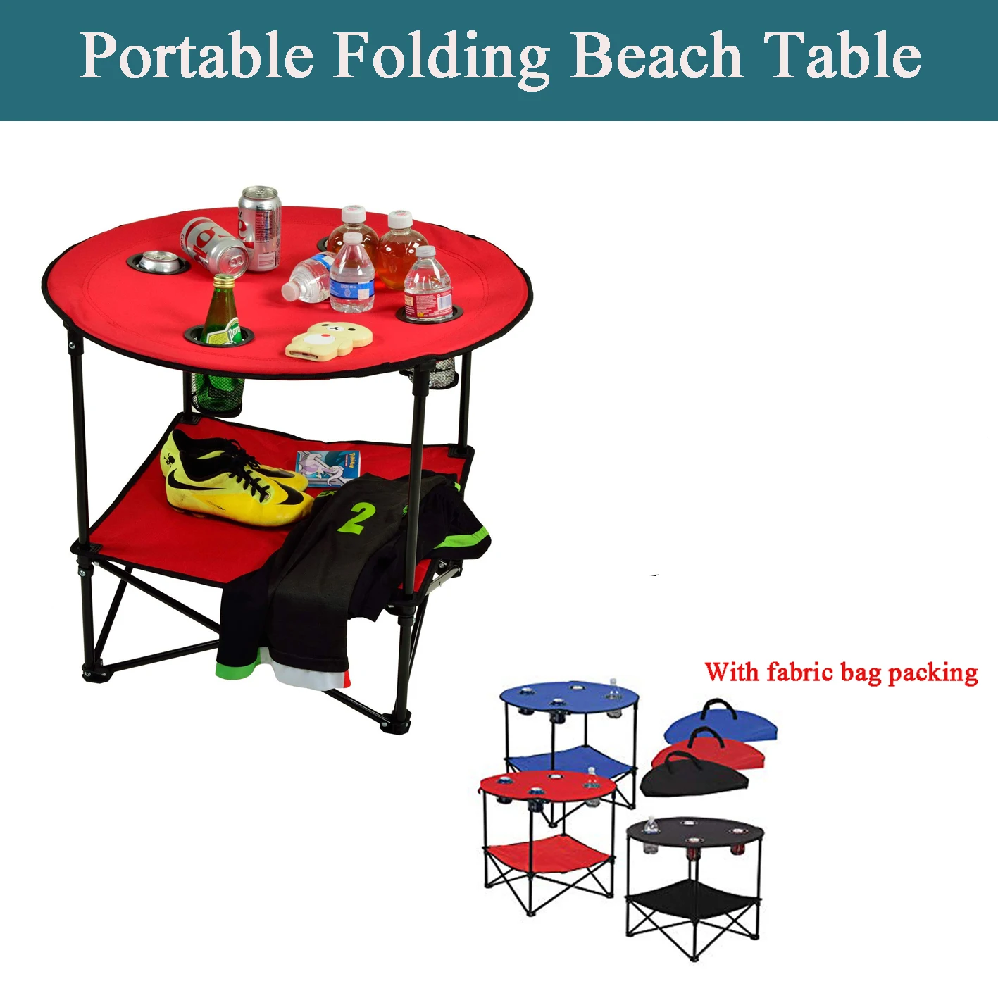 Portable  beach metal canvas folding table with carrying bag