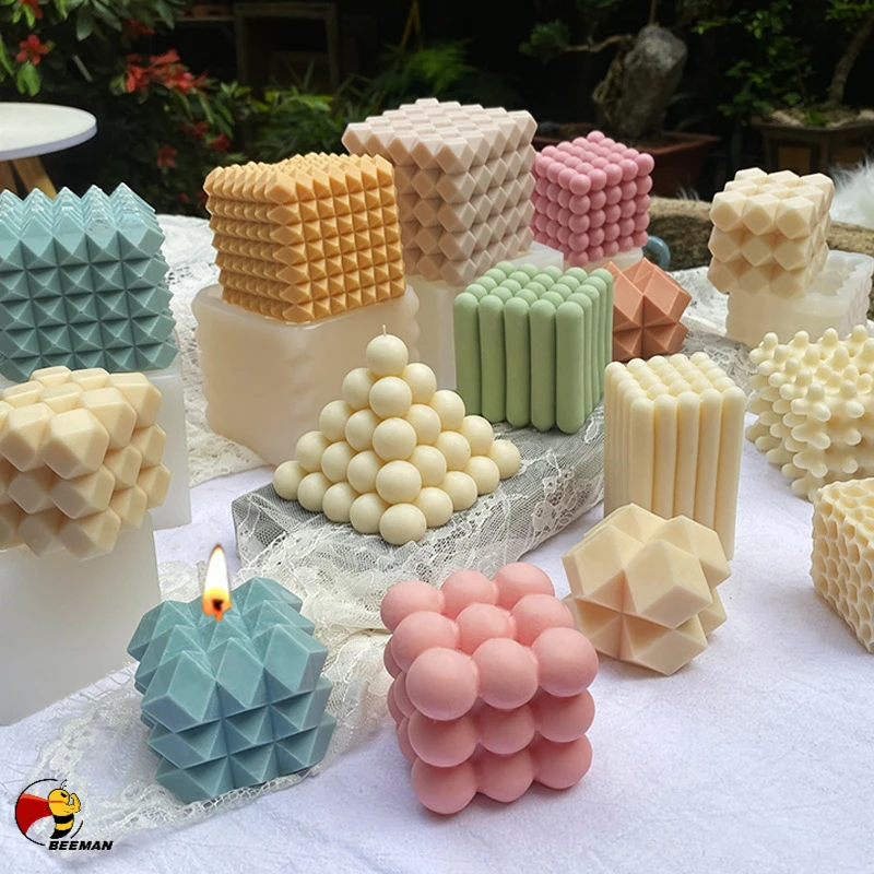 Beeman Home Decoration DIY Resin Crafts Casting Epoxy Resin Molds Geometric Shape 3d Cube Square Bubble Silicone Candle Mold