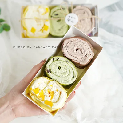 Net red cake hug roll towel Swiss Roll snow Meiniang packing box sandwich puff disposable plastic packing dessert box