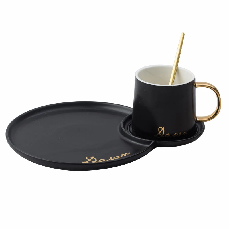 
European fashion Creative Matte Black Ceramic Mug Coffee Cup And Saucer 