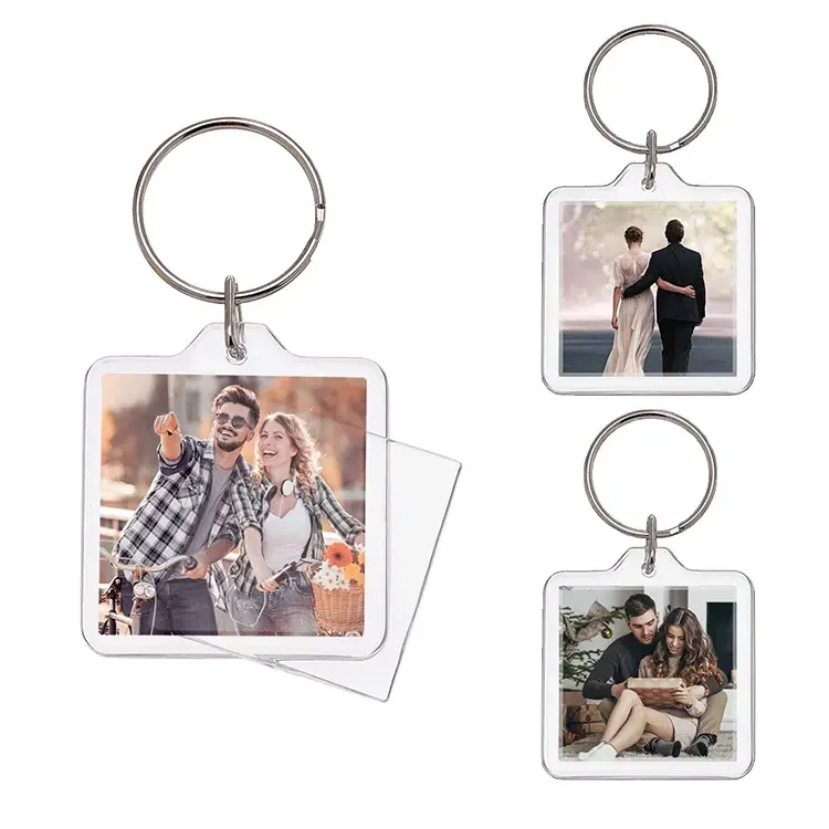 Round Square Rectangle Clear Acrylic Insert Photo Split Ring Keyring