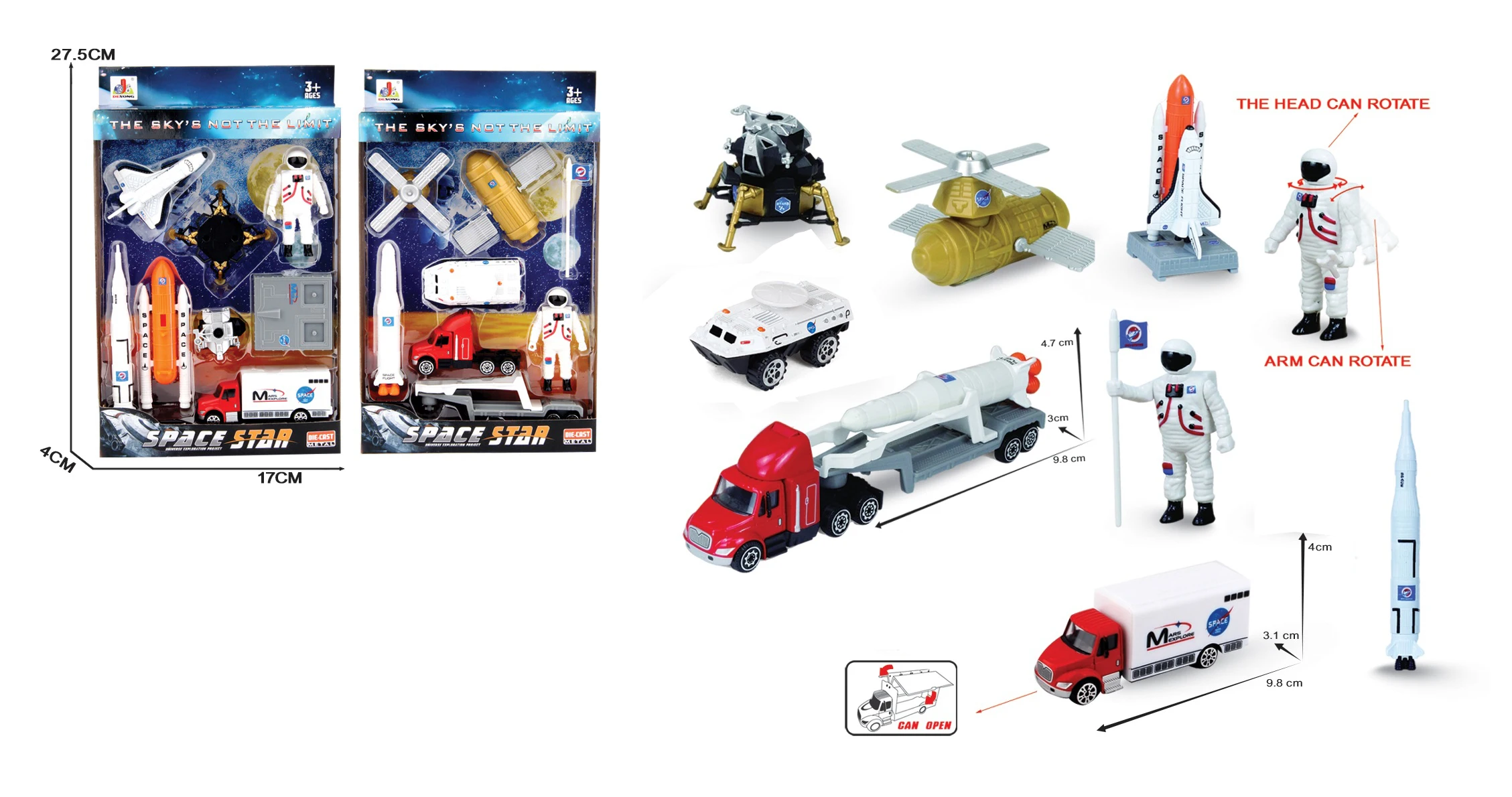 KSF Wholesale Mini Model Die-Cast Metal Astronaut Scene Space Shuttle Rocket Toys For Kids