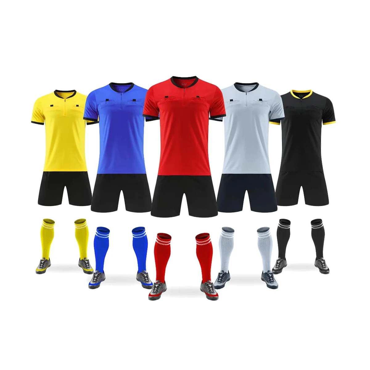 New Professional Survetement Soccer Referee Jersey Sets Football Referee Judge Uniform Short Shirt Tracksuits