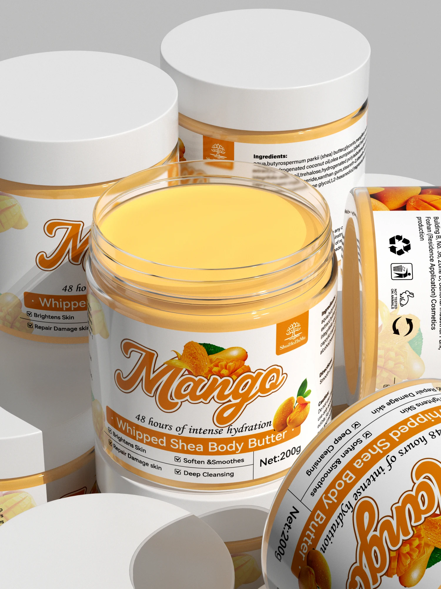 Wholesale Custom Body Butter Moisturizing Cream Vegan Organic Whipped Rose Mango Coconut Body Butter