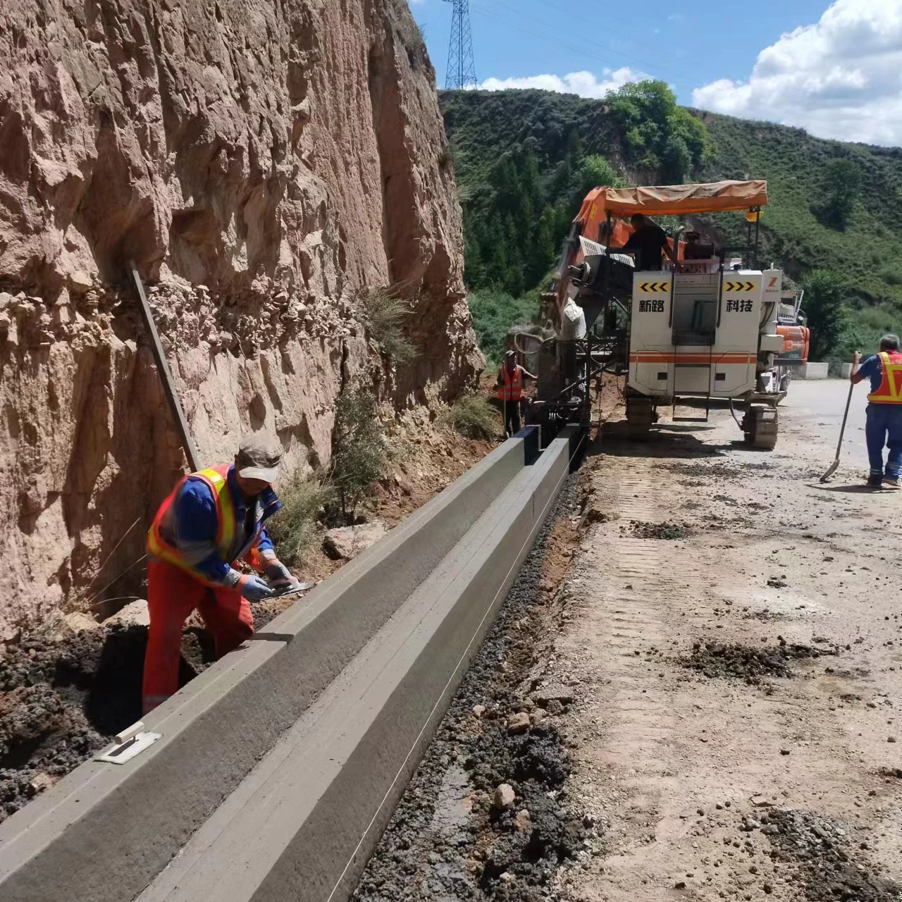 Concrete pavement paving of structures such as water ditches, curbstones, retaining walls, etc. for road ancillary engineering