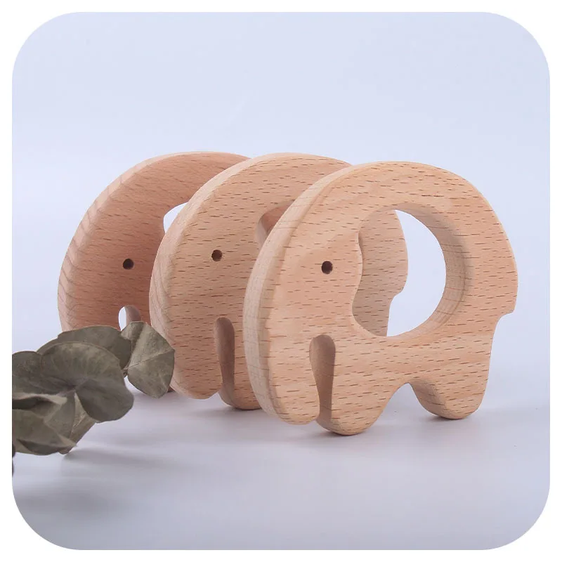 Wooden Elephant Animal Shape Animal Teether Jewelry Pendants Baby Toys Teether for Necklace