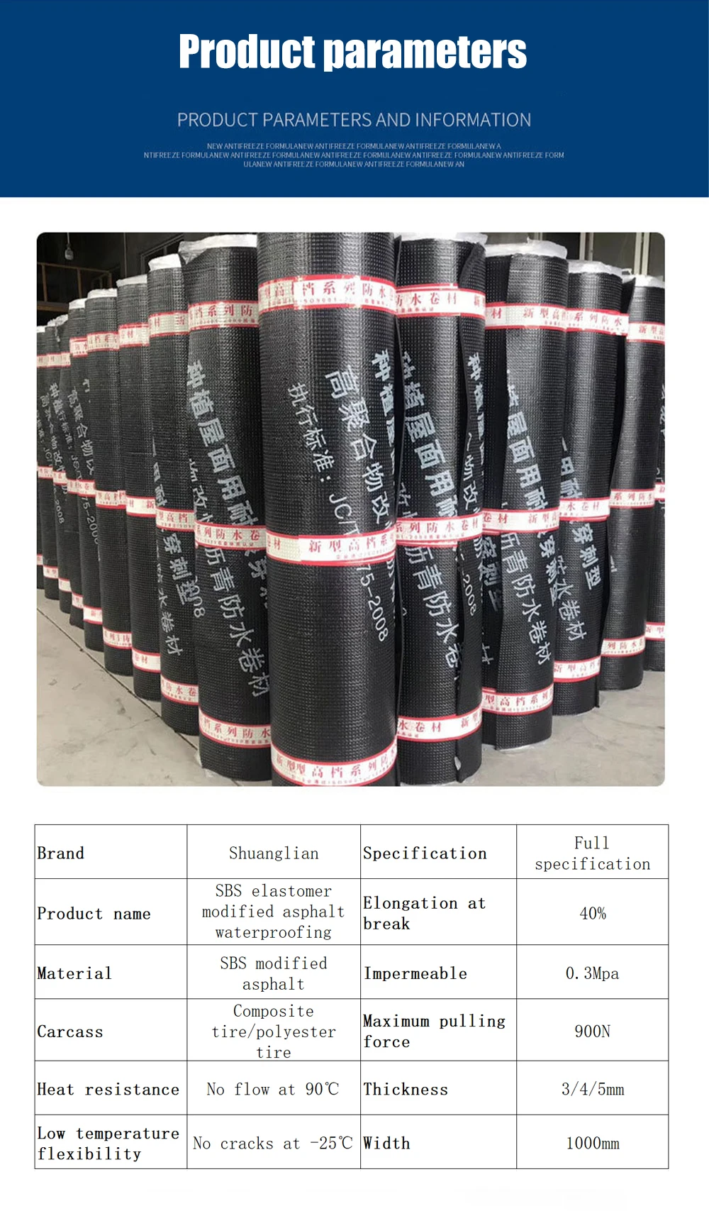 OEM/ODM Factory Price 3mm 4mm Thickness 1m Wide SBS Hot Melt Modified Asphalt Waterproofing Membrane For Roof Wall