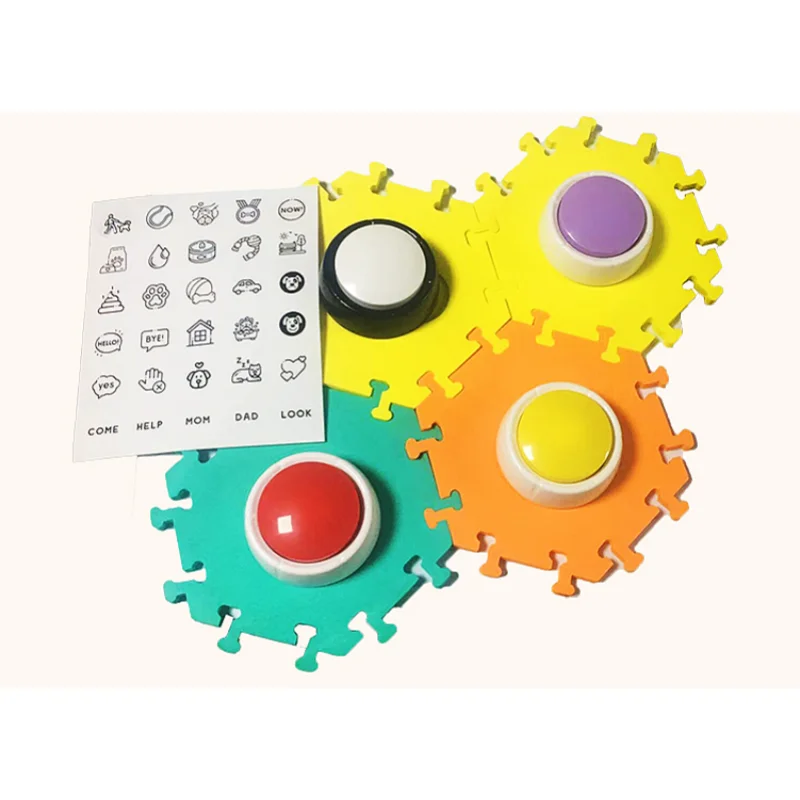 Factory Hot Sell Pet Dog Talking Training Button Fluent Pet Buttons Battery Round White Plastic Wind up Music Box Push Button