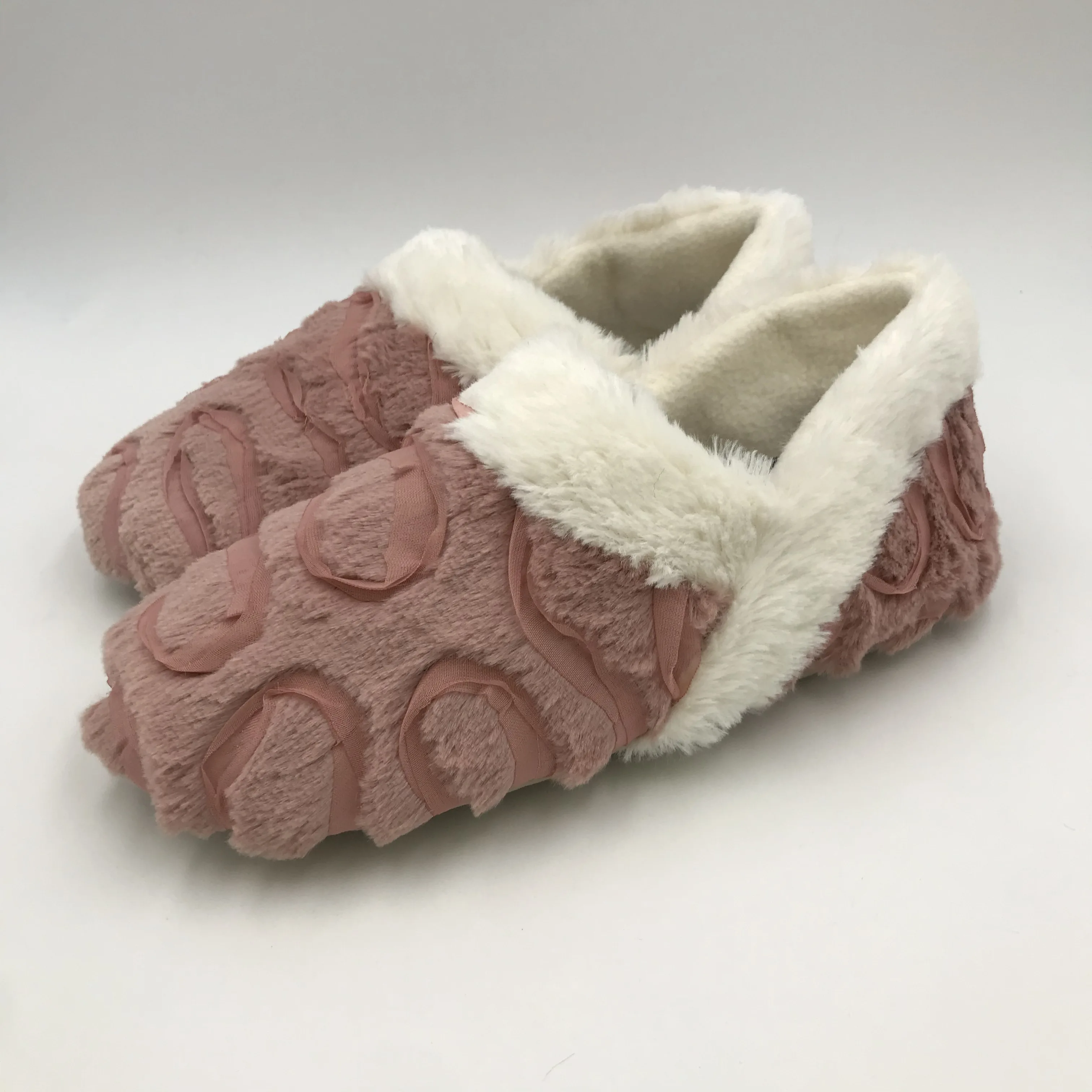 PV plush upper high quality PU leather sole full closed womens bedroom slippers