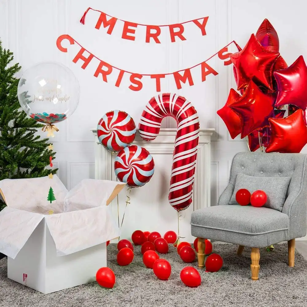 Christmas Balloon Garland Arch kit 172 Pieces Christmas Red White Candy Balloons Gift Box Red Star Balloons