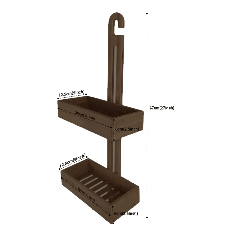 2 Tiers Acacia  Wood Portable Shower Caddy with assembled Hooks Soap Holder Hanging Bathroom Shower Organizer Shelf Storage Rack