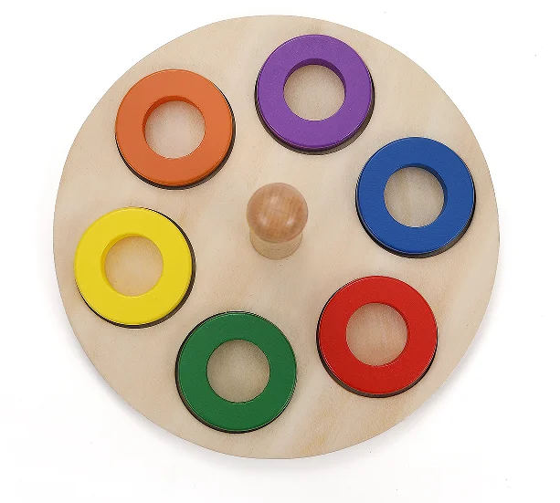 LeaderJoy Early Educational Wooden Shape Puzzle Montessori Toys Kids Ring Stacker Toy montessori stacking toys