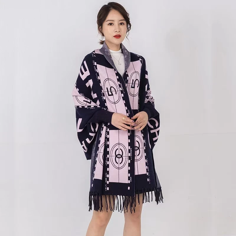 Ethnic Style Shawl Women Autumn And Winter Thick Warm  Black Scarf Cloak Poncho Winter