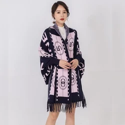 Ethnic Style Shawl Women Autumn And Winter Thick Warm  Black Scarf Cloak Poncho Winter