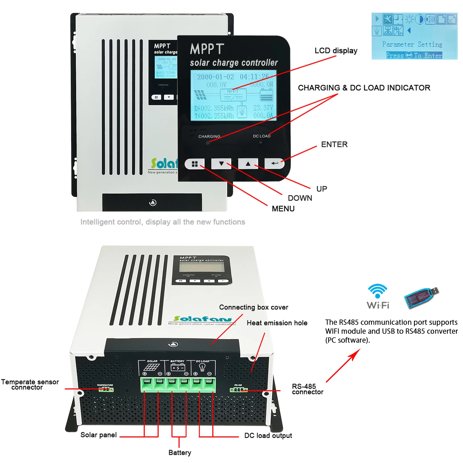 China Factory Oem 12v 24v 36v 48v 50a 60a System Charger Mppt Solar Charge Controller Suitable All Battery Regulator
