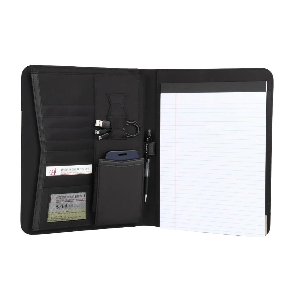 Custom A4 Leather Business Resume Portfolio Card Holder Binder Office Meeting Document PU Padfolio Folder Organizer With Notepad