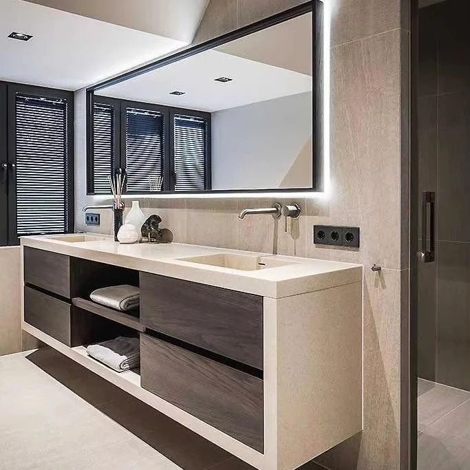 CBMmart Stable Modern Style Floating Vanity Wall Hung Cabinet Bathroom Vanity with Basin with LED Mirror Vanity Cabinet