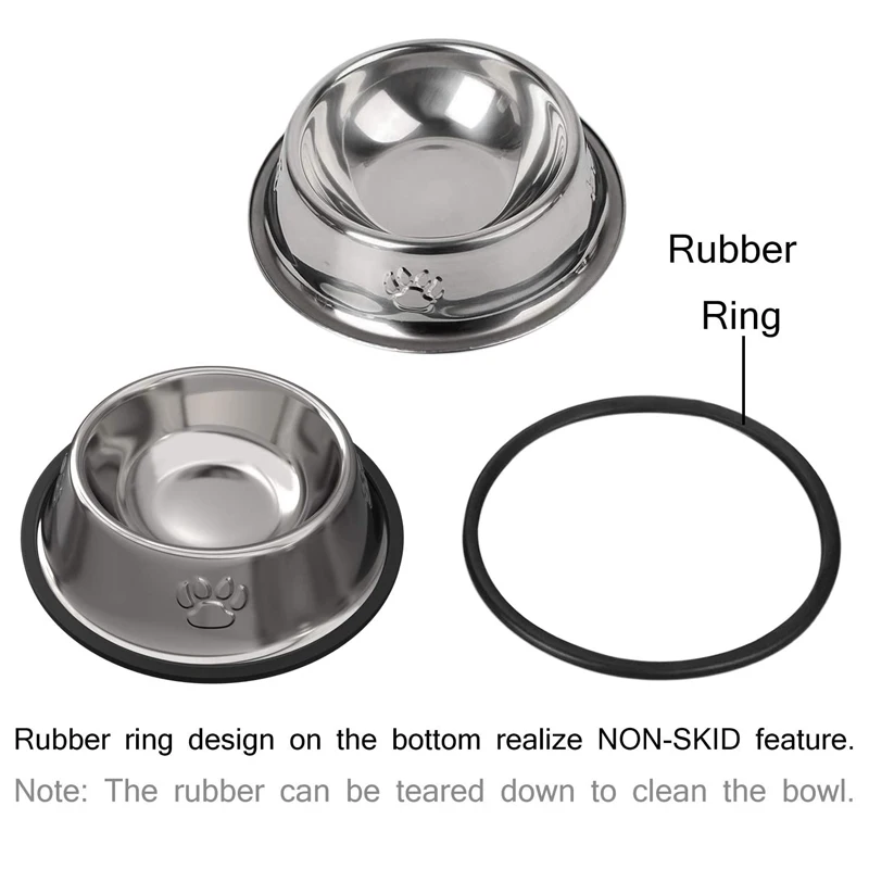  Non slip stainless steel pet bowl paw print cat dog