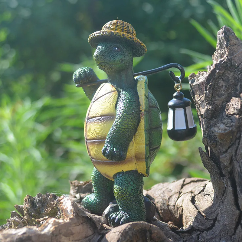 High demand import Outdoor Style Tide Handicraft Garden Go Turtle with Lantern resin statue
