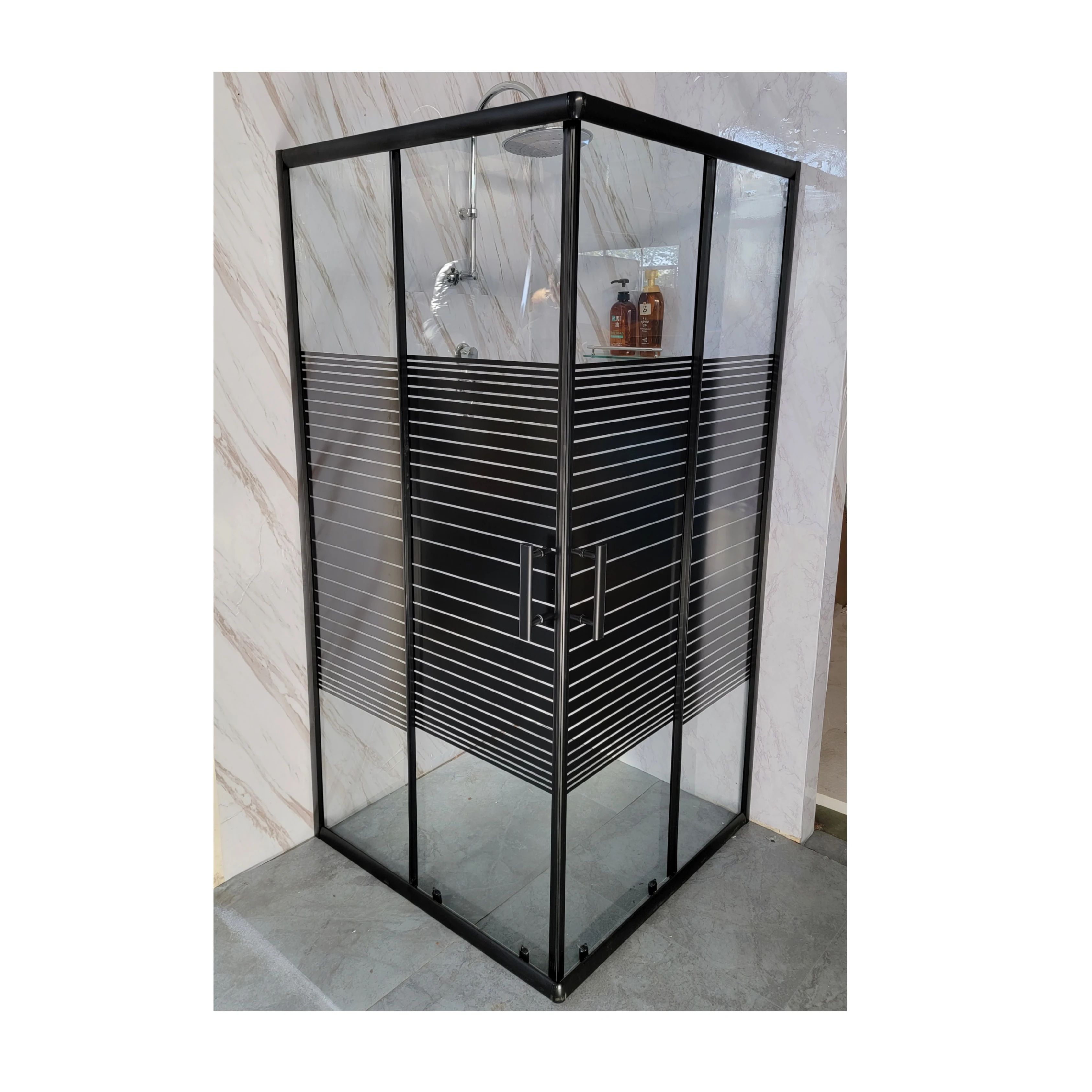 BLACK ALUMINUM Square glass shower enclosure set  for bathroom