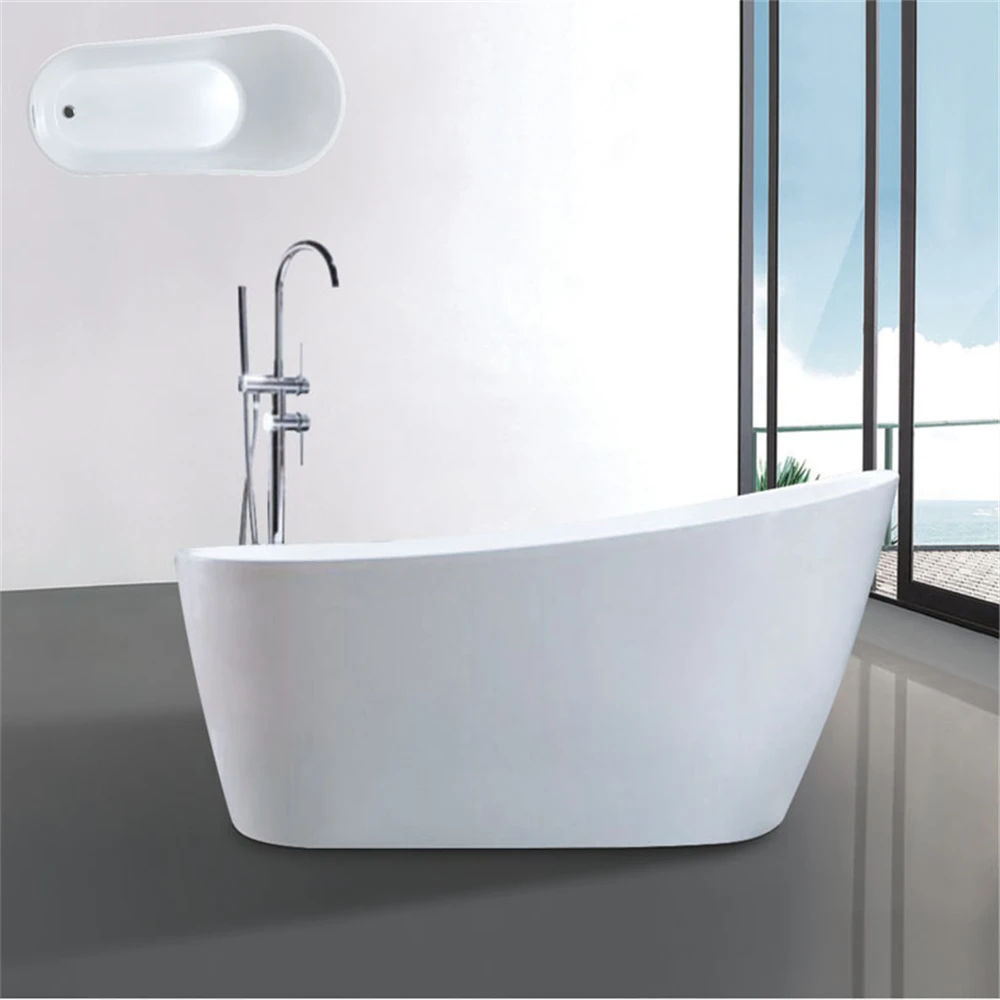 Modern Design White Acrylic Free Standing Bathtub with Faucet Soaking Function and Massage Features for Bathroom Use