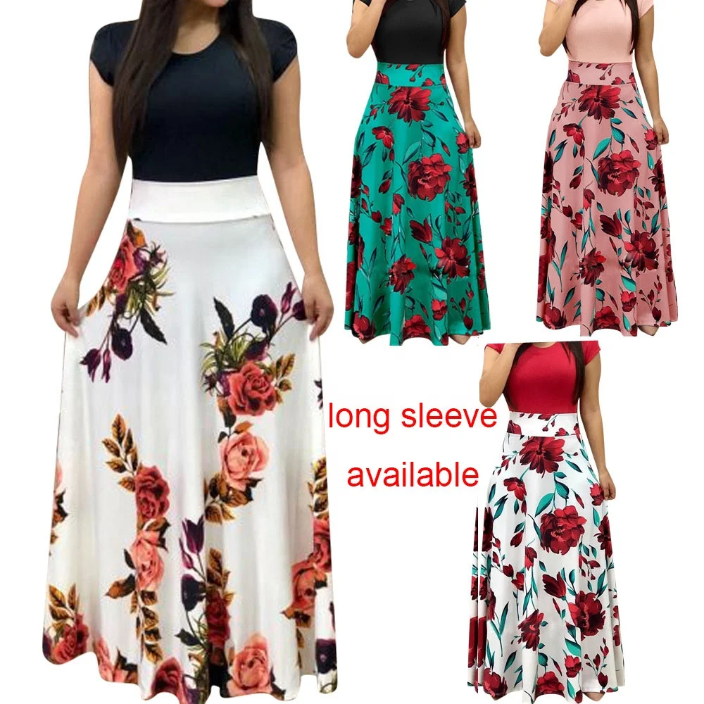 S-5XL Summer plus size women dress female long sleeve printed maxi floral casual dress