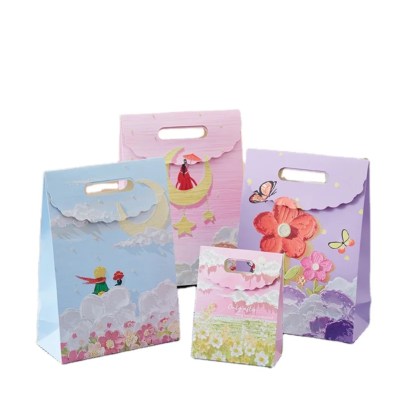 Wholesale Custom Logo Colorful Exquisite Packaging Paper Bag Literary Oil Painting Gift Bag Floral Shopping Bag With Handle