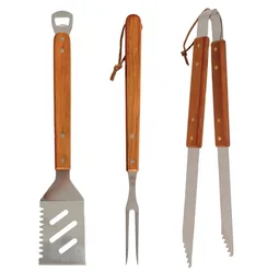 3 предмета в комплекте из массива дерева дверные ручки из нержавеющей стали для барбекю из нержавеющей стали набор инструментов с открывалка для бутылок в хвостовой части шпатель